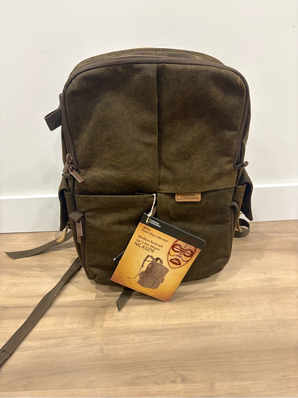National Geographic Olive Brown Canvas Backpack medium rucksack *rare find*